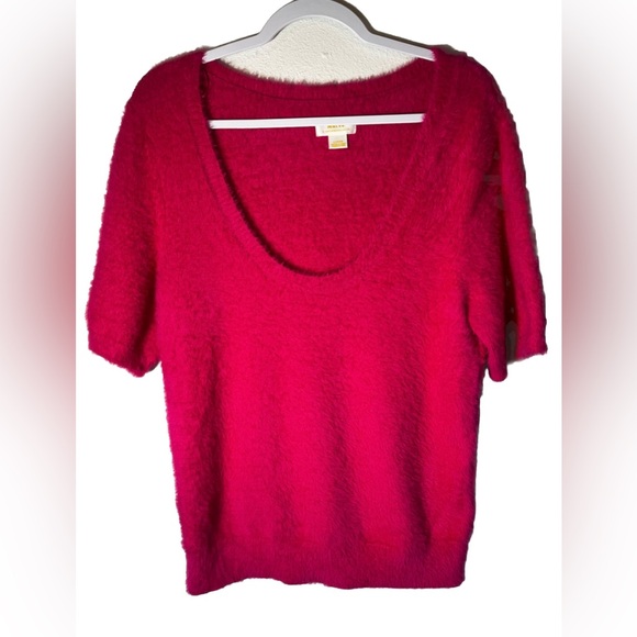 Anthropologie Maeve Rona Eyelash Sweater Tee in Hot Pink Size L - Picture 4 of 6